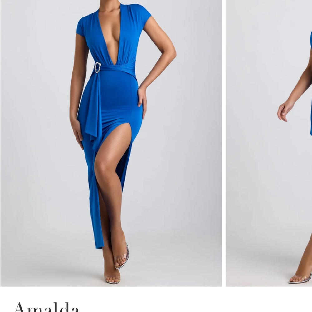 Oh Polly Royal Blue Plunge Maxi Dress